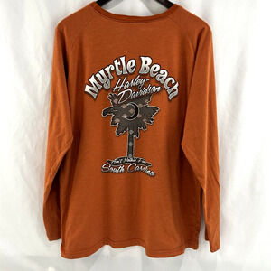 Harley Davidson Large Shirt Long Sleeve Mens Orange Myrtle Beach South Carolina